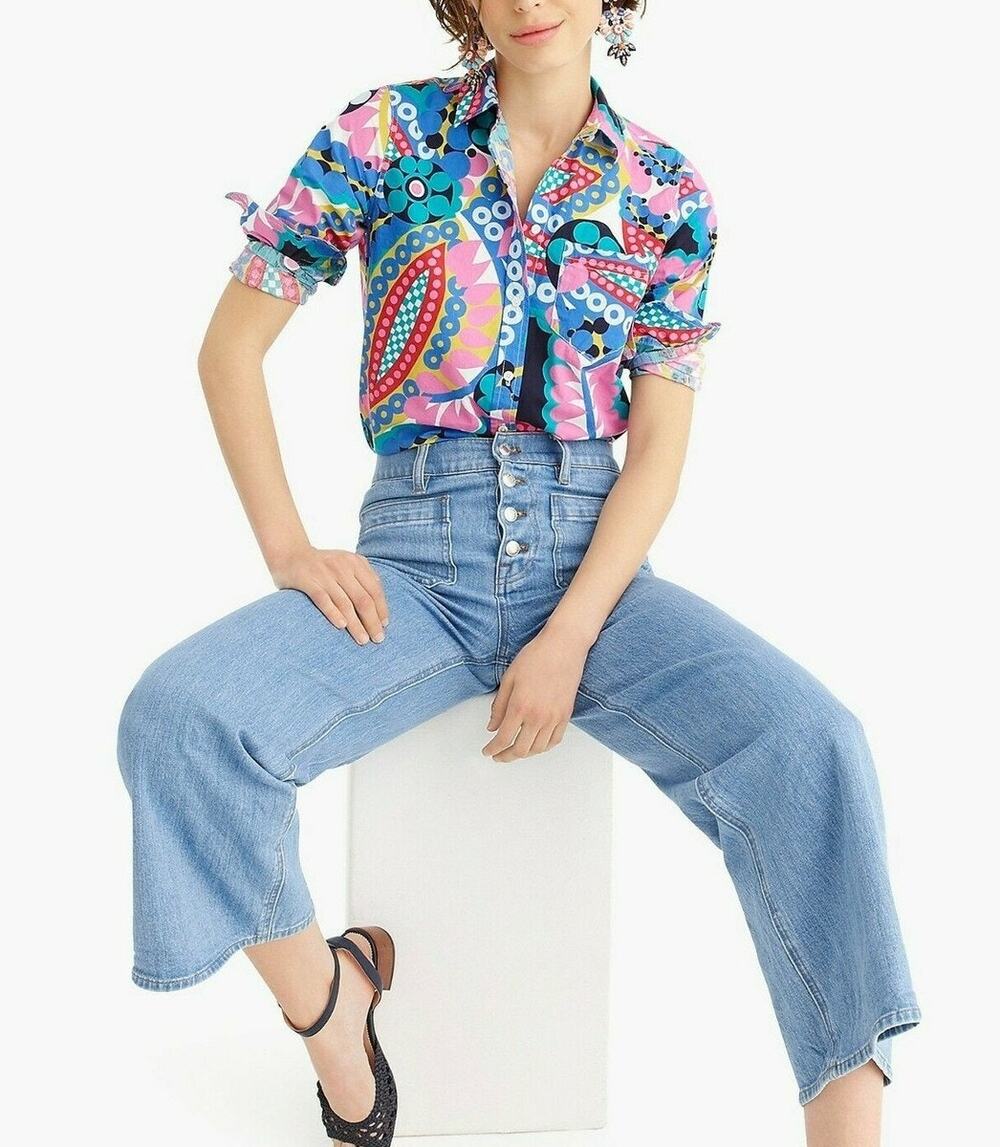 J Crew Womens Classic Fit Boy Shirt 8 Ratti Kaleidoscope Floral Artsy Statement